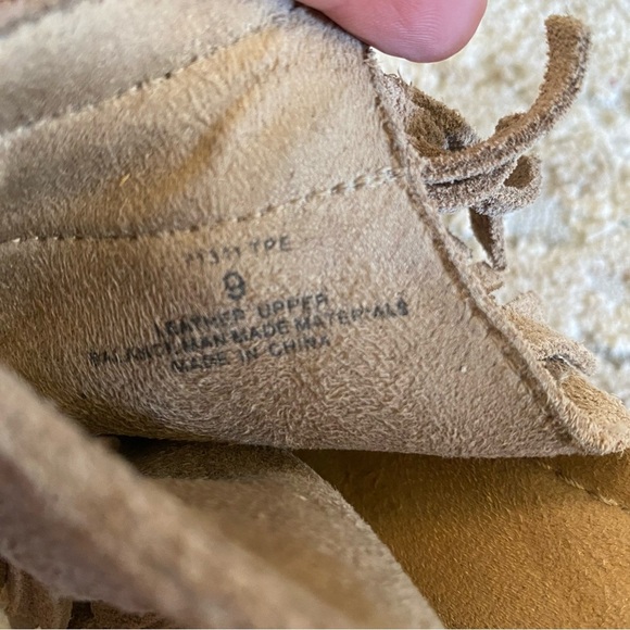 Minnetonka Wedges Sandal Ashley Espadrille Tassel Suede Leather Tan Open Toe: 9 - Picture 14 of 14